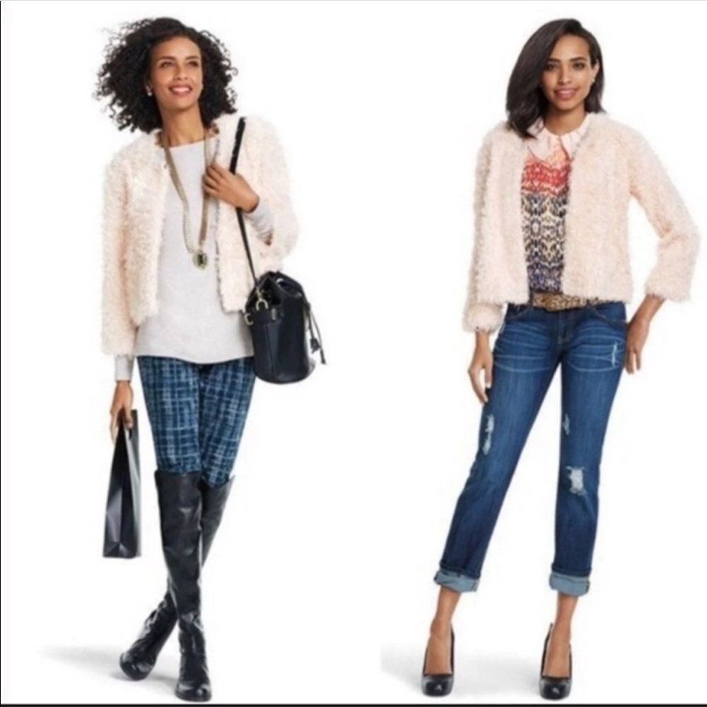 Cabi 3024 Furry Furry Ivory Faux Fur Jacket Gem